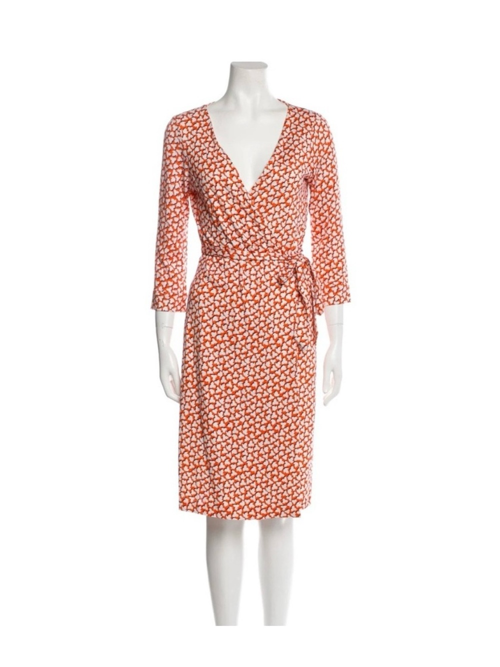 Diane von Furstenberg New Julian Two 100% Silk Wrap Dress Sz 0 Orange Geometric
